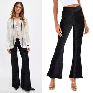 Free People So Charming Velvet Flare Pants L Black PullOn Stretch Whimsigoth Y2K